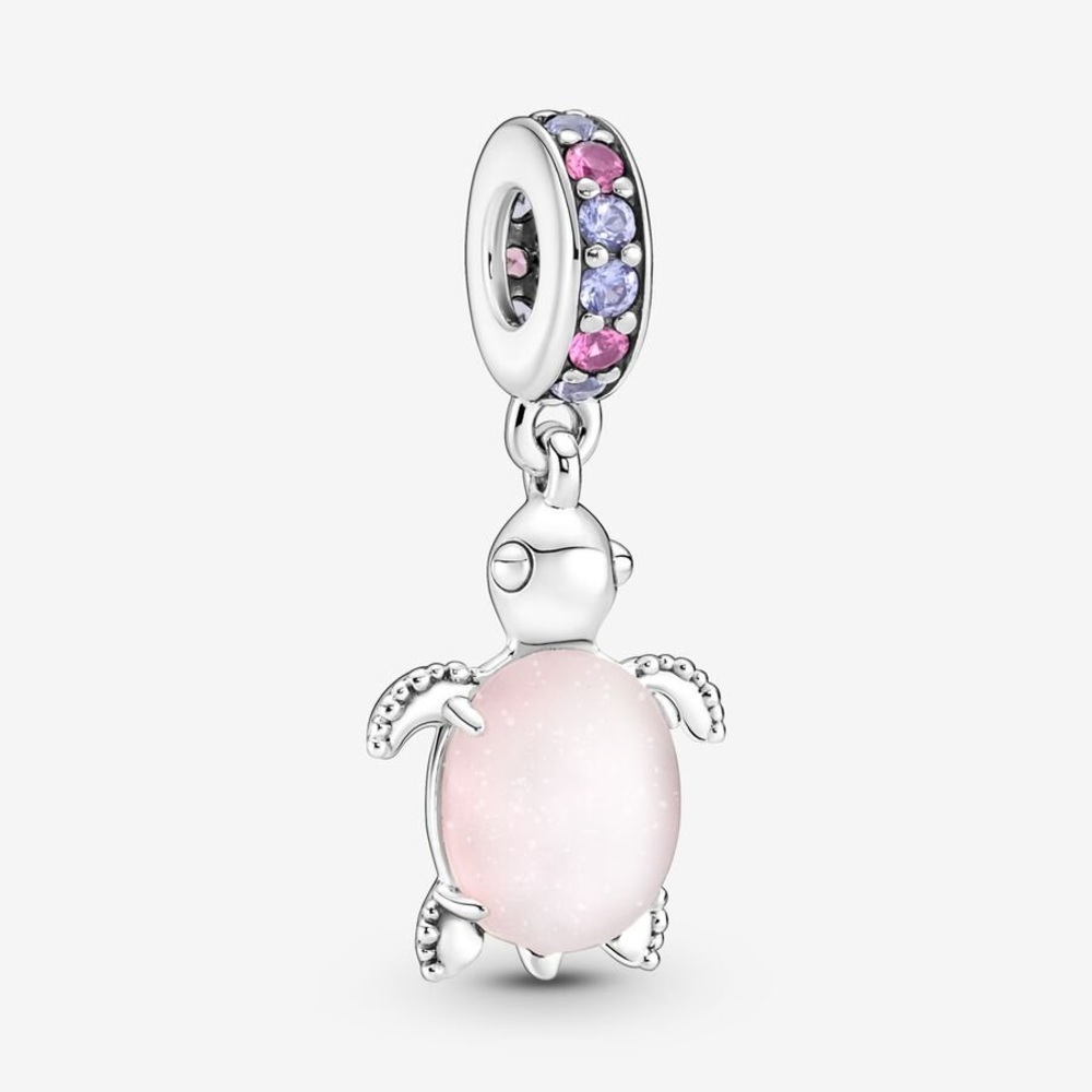 Authentic Pandora Murano Glass Pink Sea Turtle Dangle Charm